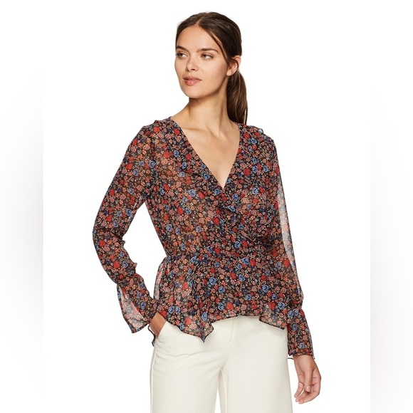 BCBGeneration Ruffled Floral Chiffon Peplum Blouse Size XXS​​ - Picture 1 of 6